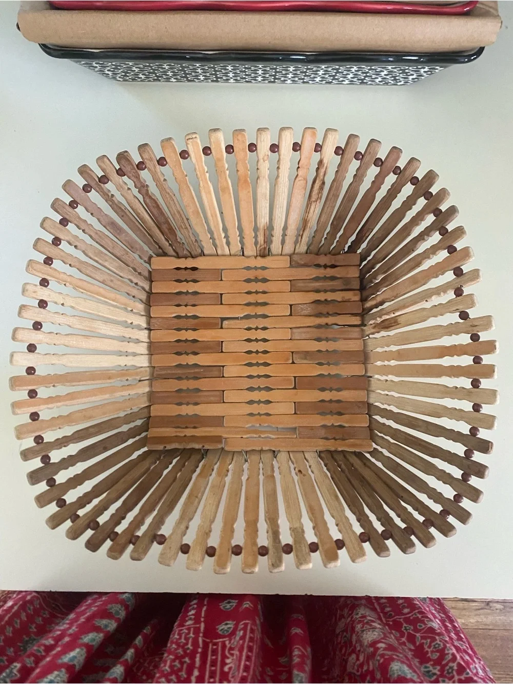 Handmade Wooden Spoke Basket - with Beaded Accents